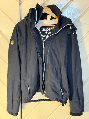 Superdry Men's Navy Windbreaker Jacket with Ribbed Collar